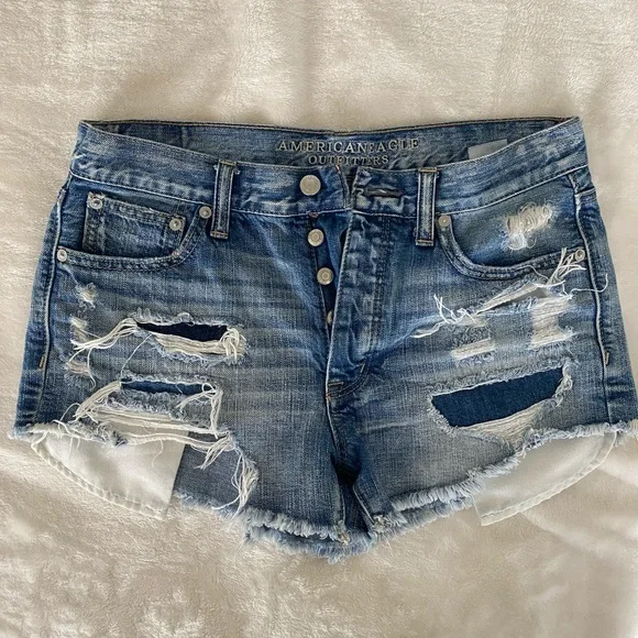 American Eagle Outfitters Distressed Blue Jean Shorts - Picture 2 of 6